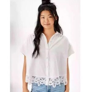 NWOT American Eagle Oversized Resort Shirt White cotton linen Size Large